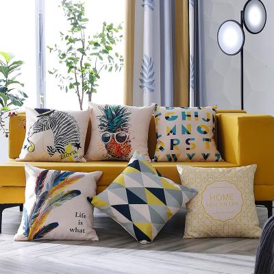 China Folded Blue Yellow Printed Pillow Cases Cushion Cover 45x45 Polyester Pillowcase Sofa Cushions Pillow Cover Home Decorative Decor Pillow Cases for sale