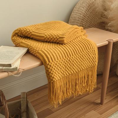 China Nordic Crochet Knitted Blanket Throw Weighted Towel Cloth Blanket Tassel Shawl Blanket Sofa Blanket Bed End Towel Portable Household for sale