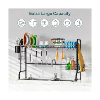 China 2 Tier Kitchen Utensils Storage Sustainable Rack Steel Dish Drying Rack Over The Sink for sale