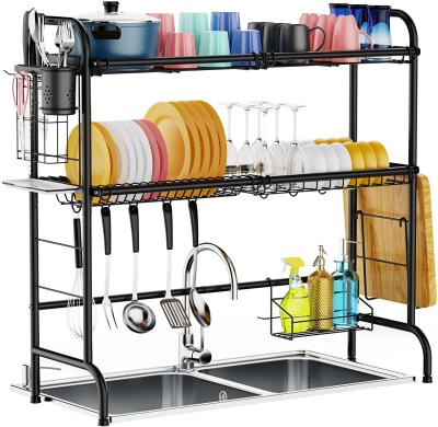 China Sustainable 3 Tier Stainless Steel Dish Drying Rack Over Sink With Cutting Board Rack for sale