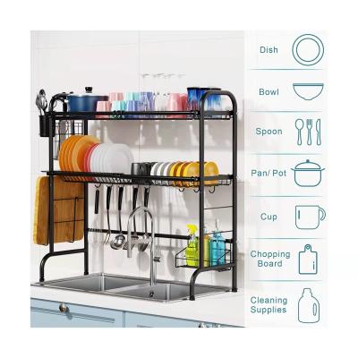 China Sustainable 3 Layer Black Drying Utensils Cutting Board Organizer Over Sink Dish Rack for sale