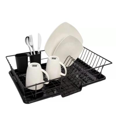 China Sustainable Metal Dish Drainer Rack Set With Drying Board And Utensil Holder for sale