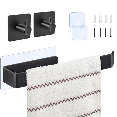 China ACMETOP Fashion Towel Rack Set Punch Wall Metal Black Bathroom Hand Brushed Free Towel Rack With 2 Towel Hooks for sale