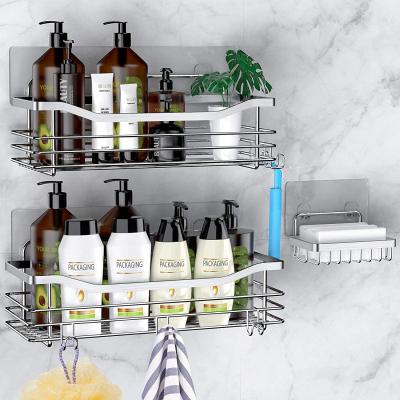 China Rust Resistant 3 Tiers Shelving Rack Stainless Wall Nail Freestanding Kitchen Bathroom Shelf For Soap Shampoo for sale