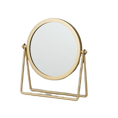 China Custom LOGO Round Metal Frame Vanity Mirror Smart Makeup Mirror Nordic Fashion Beauty Desk Mirror For Women for sale