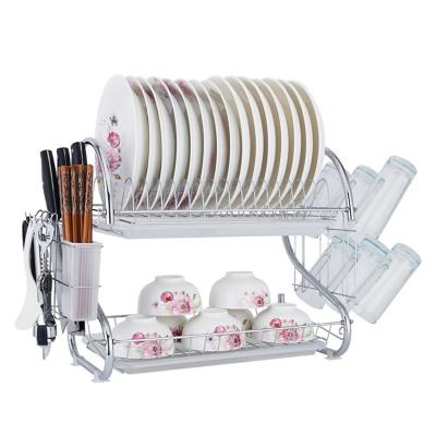 China Sustainable Modern Home Kitchen Storage Rack 2 Layer S Shaped Wire Mesh Drying Tray Rack for sale