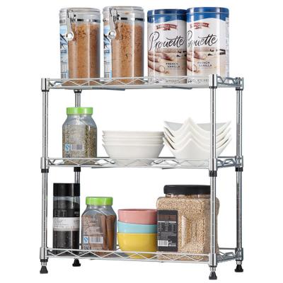 China Sustainable Modern 3-Layer Adjustable Storage Shelf Microwave Oven Rack for sale