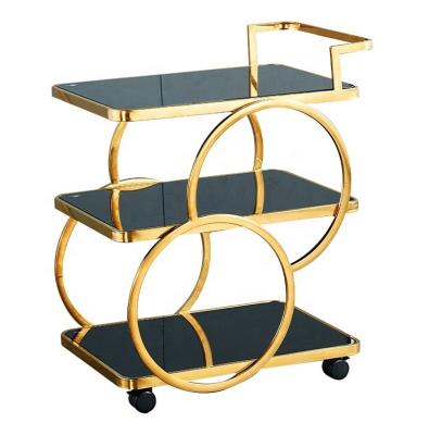 China Contemporary Modern Restaurant Dining Car Restaurant Trolley KTV Three Tier Wine Cart for sale