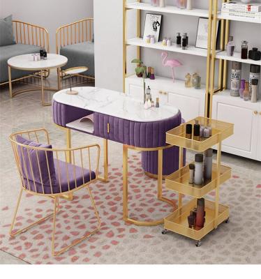 China Eco-friendly modern nail table nail table and single double chair set combination beauty shop marble table for sale