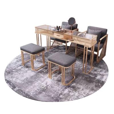 China Eco-friendly modern marble table iron manicure man nail table and glass chair set for sale