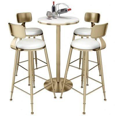 China Modern Iron High Leg Tables And Chairs Cafe Light Bar Table Set Luxury Stool Chair for sale