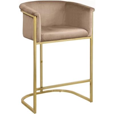 China Modern Metal Gold Decoration Blue Curved Bar Chair With Velvet Seat Bar for sale