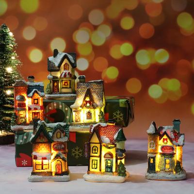 China New Resin Christmas Ornaments Small Resin Decorations Small House Micro-landscape Luminous Resin House Ornaments Christmas Gifts for sale