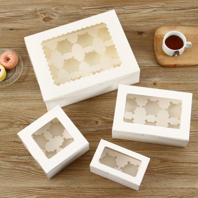 China Food White Cupcake Box Scalloped Clear Window Holds 6-12 Bakery Cake Cupcake Boxes for sale