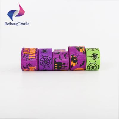 China Wholesale Printing Single / Double Face Satin Halloween Polyester Free Sample High Tenacity Ribbon for sale