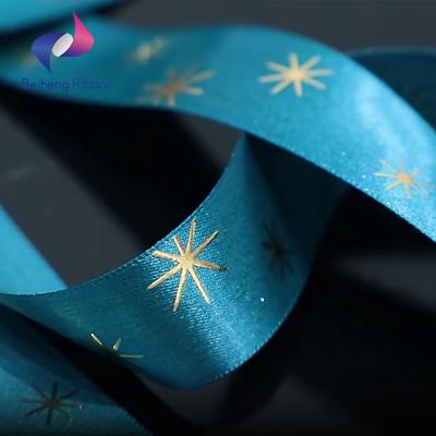 China washable/recycled/high tenacity/viable new style gold foil printing stars ribbon for gift/perfume packaging for sale