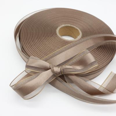 China Wholesale Custom High Tenacity Solid Color 1 Inch Wide Gold Christmas Ribbon With Cable Edge for sale