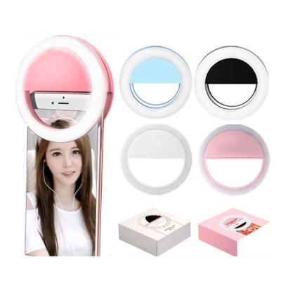 China 4 Modes Video Mobile Phone LED Ring Selfie Light USB Camera Lighting Adjustment RK14 Portable Rechargeable Clip Photography for sale