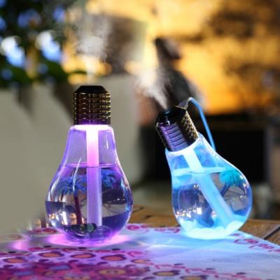 China 400ml Car Creative Colorful Night Light Bulb Led Quiet Air Humidifier For Home Essential Atomizer Air Freshener With USB for sale