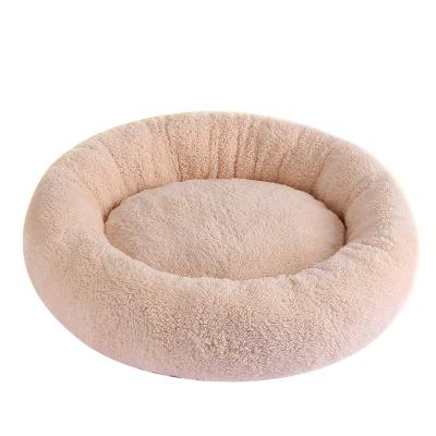 China Wholesale new cotton velvet cotton candy color litter cat litter round garbage donut plush waterproof heating pet bed for sale