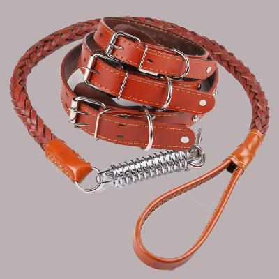 China Custom Explosion Proof Pet Traction Medium And Large Dogs Whip Leash Wide Faux Leather Dog Collar for sale