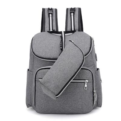 China With USB High Quality Hot Selling OEM Gray Color Control Diaper Bag Waterproof Solid Backpack For Mom for sale