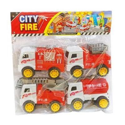 China Toy Manufacturers Hot Selling Friction Toy Truck 4 Models Fire Trucks 1PVC Fly Bags for sale