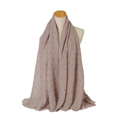 China Wholesale New Design Hot Stretch Muslim Women Simple Wrap Hijab Bubble Scarf Stitch Ball Shawls With Raw Tassel Lurex Scarves for sale