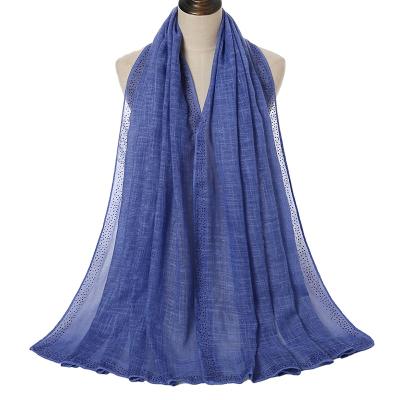 China Factory simple light weight cotton scarf crepe stones shawl plain fashion lurex high quality hijab for sale