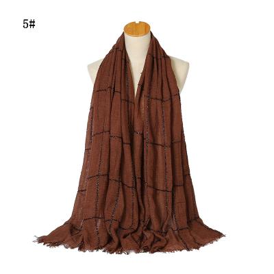 China Latest Design New Fashion Polyester+cotton Vintage Bubble Plain Crease Muslim Scarf Filament Silver Underscarf Hijab for sale