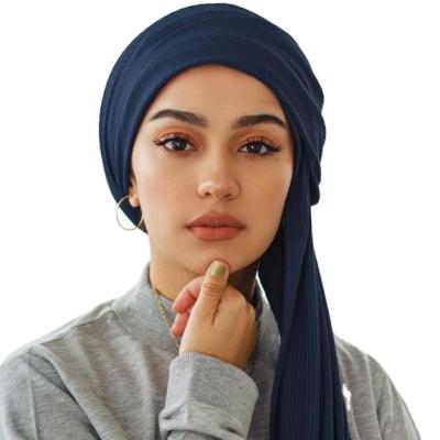 China 2021 New Fashion Simply Breathable Stretch Premium Pleated Ribbed Scarf Tank Top Hijab for sale