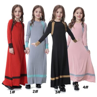 China Plus Size Fashion Elegant Modest Stripe Cotton Dubai Arabic Girl's Dress For Kids for sale