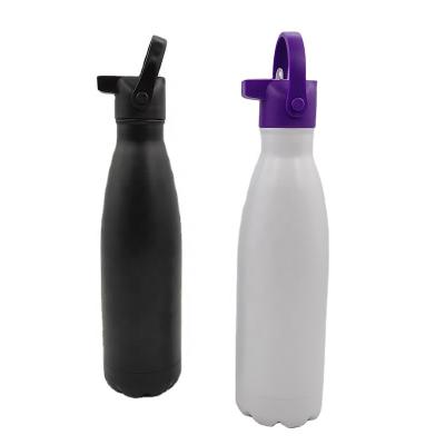 China Sustainable RTS 500ml Powder Coated Cola Thermal Shaped Flask Vacuum Insulated Sports Water Bottle With Straw Handle Lid for sale