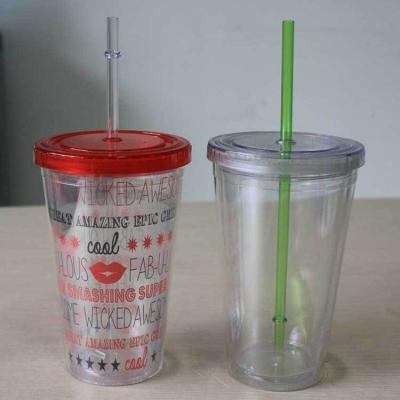 China Sustainable Drinking Cups With Lid And Straw Plastic Kids Cup With Lids 450ml Plastic Straw Tumbler for sale