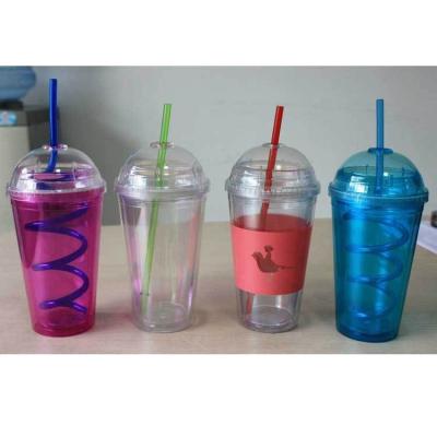 China Viable Personalized Acrylic Tumbler With Straw Cup / Dome Lid With Lid 16oz Plastic Straw Tumbler for sale