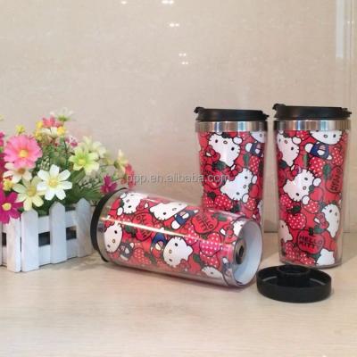 China Eco-Friendly Stainless Steel Inner Outer Plastic 100% Leakproof Automatic Cups With Detachable Bottom And Flip Top Lid / Cute Design for sale