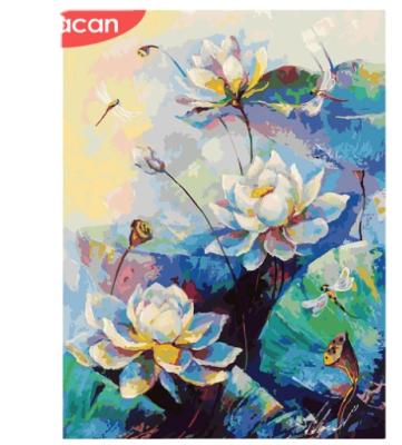 China Home Decorations.Gifts HUACAN Oil Painting By Numbers Lotus Flowers Hand Painted Kits Drawing Canvas DIY Pictures Home Decoration Gift for sale