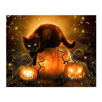 China Customization HUACAN Full Drill Stitch Cross Stitch Halloween Decoration Art Kits Support Square Mosaic Cat Diamond Painting Pumpkin Diamond Embroidery for sale