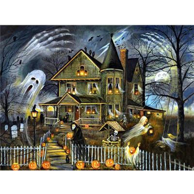 China Modern Acrylic Diamond Painting Halloween House Pumpkin Ghost Diamond Embroidery Custom Photo Mosaic Canvas from HUACAN DIY for sale