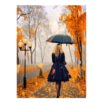 China Wholesale Diamond Embroidery Cross Stitch Art Kits Support Customization HUACAN Autumn Girl Full Square Diamond Painting Woman Landscape Decoration for sale