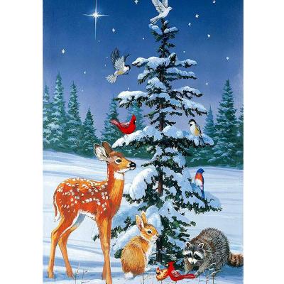 China Modern HUACAN 5D Diy Diamond Embroidery Animal Deer Rabit Bird Winter Diamond Painting Mosaic Full Drill Rhinestone Living Room Decor for sale