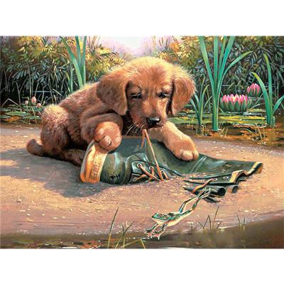 China HUACAN Modern Rhinestone 5D Diy Diamond Embroidery Animal Dog Boot Diamond Painting Mosaic Full Drill for Kids Presentation for sale