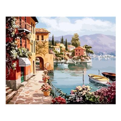 China Support Customization HUACAN Landscape Oil Painting By Numbers Boat Dropshipping DIY Castle Pictured By Numbers Mosaic Landscape Home Decoration for sale