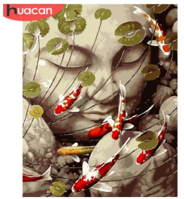 China HUACAN DIY Wall Arts Venetian Paintings and Pictures By Number Fish Drawing On Canvas Kits Painting Hand Painted Portrait Art By Numbers for sale