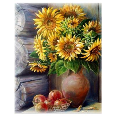 China Wholesale Environmentally Friendly Kit Factory Decoration Sunflowers Cotton Thread Painting Art Kits Needlework 14CT Embroidery Cross Stitch Materials HUACAN DIY for sale