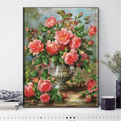 China Environmental Friendly Materials HUACAN Flowers Cross Stitch Kit Embroidery Cotton Thread Mosaic Peony Painting 14CT Needlework Decoration Dropshipping DIY for sale