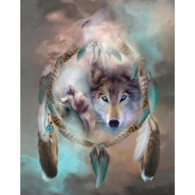 China Home Decoration Materials HUACAN Cross Stitch Embroidery Wolf Cotton Thread Painting DIY Sewing Kits 14CT Environmental Friendly Dream Catcher for sale