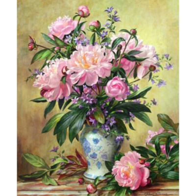 China Environmental friendly materials HUACAN embroidery flower thread painting DIY cross stitch needlework kits 14CT peony home decoration for sale