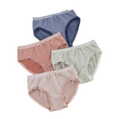 China New Product Breathable Mid-waist Girl Seamless Panties Lace Up Plaid Women's Panties Ladies Underwear for sale