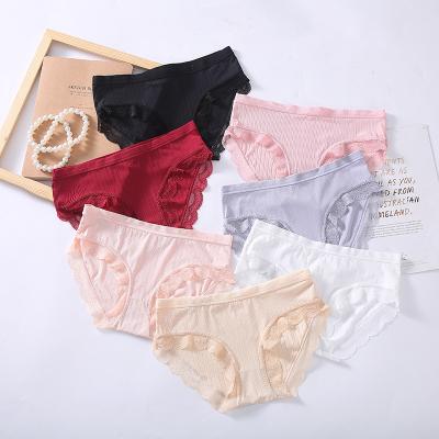 China Breathable Women Underwear Wholesale Lace Mid Rise Cotton Ladies Seamless Panties Thread Breathable for sale